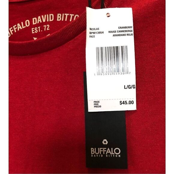 BUFFALO by David Bitton - NWT - Men’s Size Large Crew-Neck, Short Sleeve Tee/Red - Picture 12 of 13